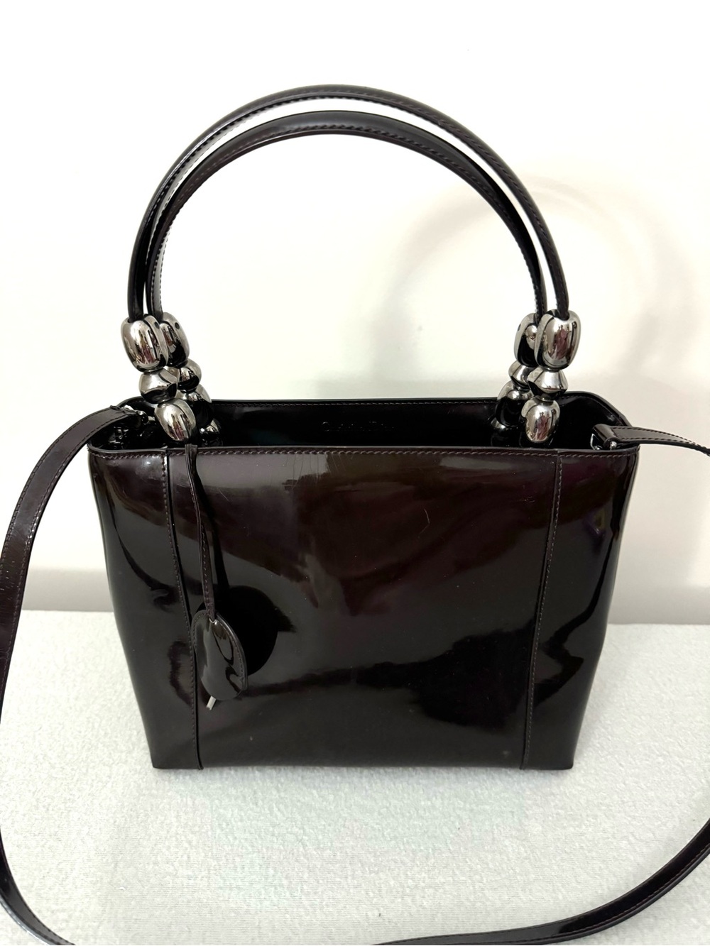Auth Dior Black Patent Leather Top-Handle Bag - Picture 5 of 16